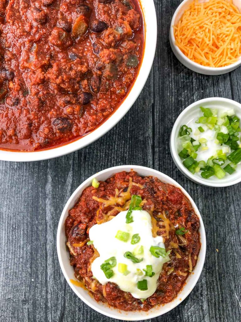 Easy Slow Cooker Chili for a Crowd great for big batch cooking & freezing