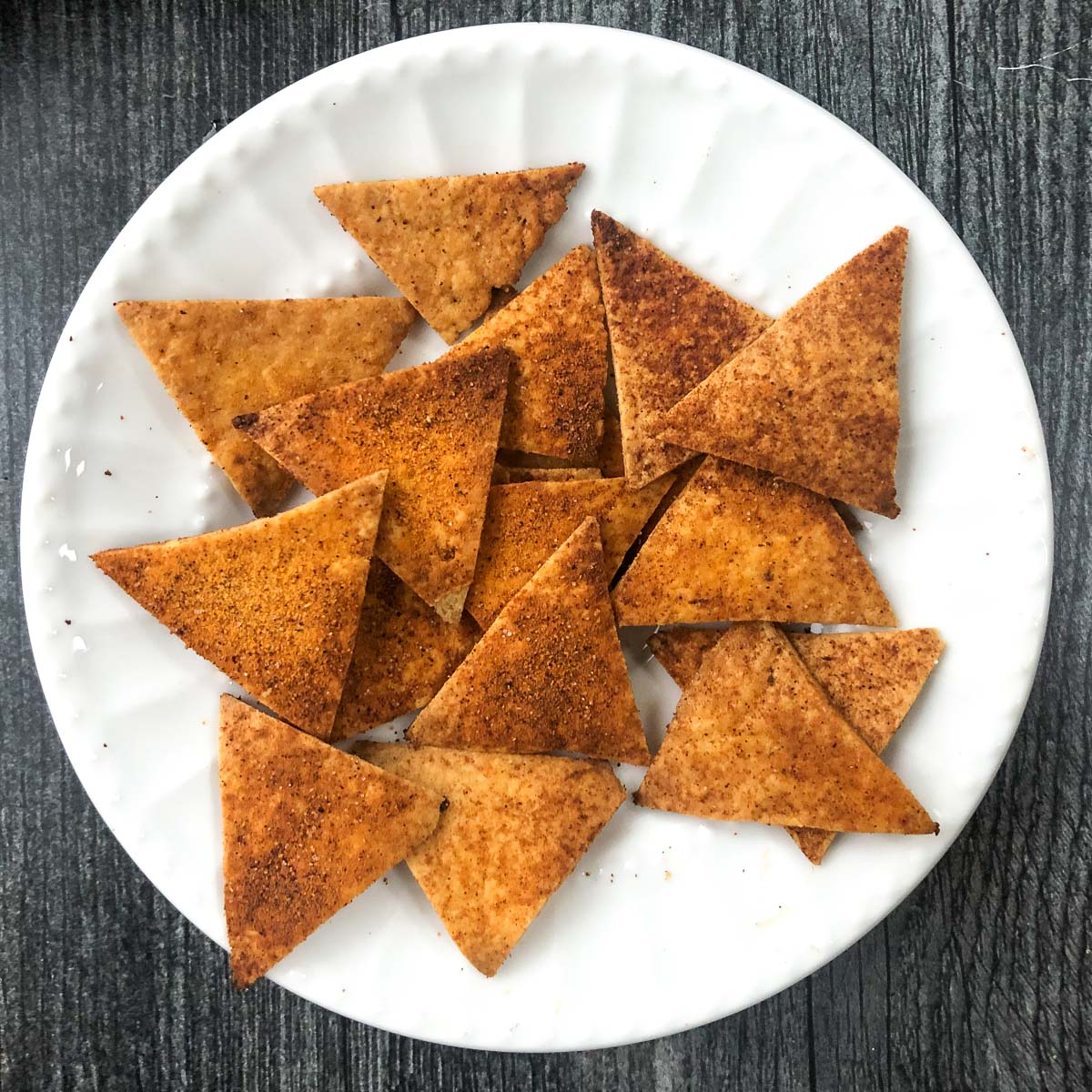 white plate with keto tortilla chips