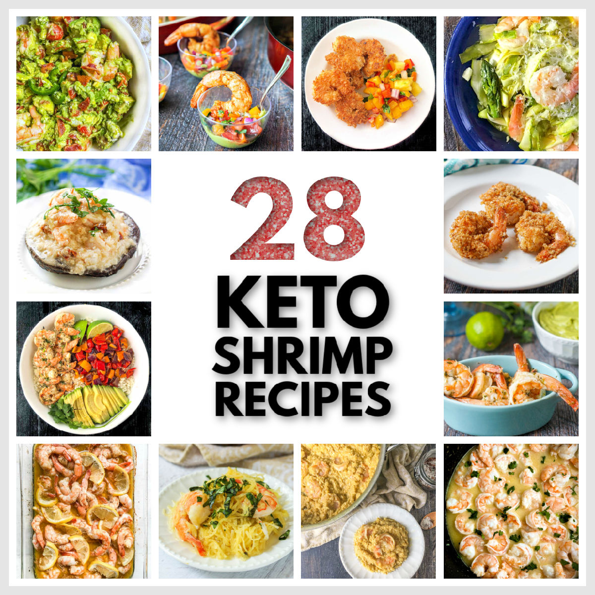 collage of keto shrimp dishes and text
