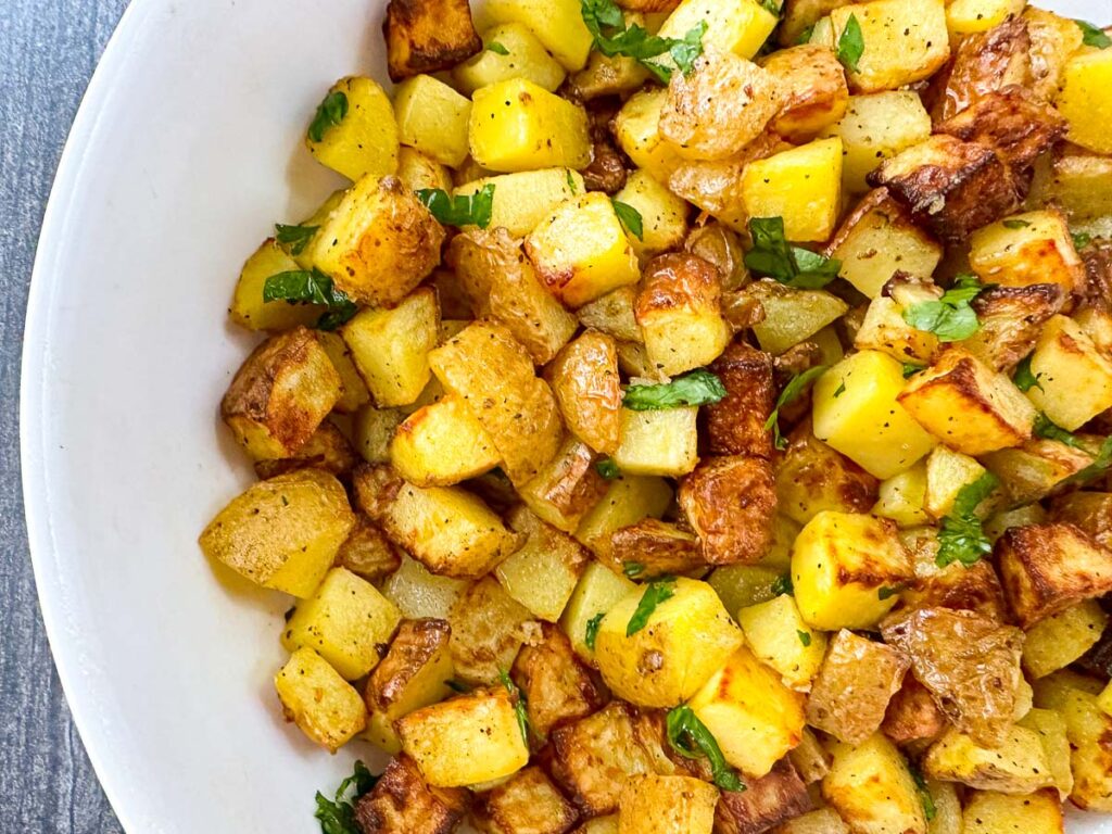 Air Fryer Diced Potatoes Recipe easy potato side dish in 20 mins.
