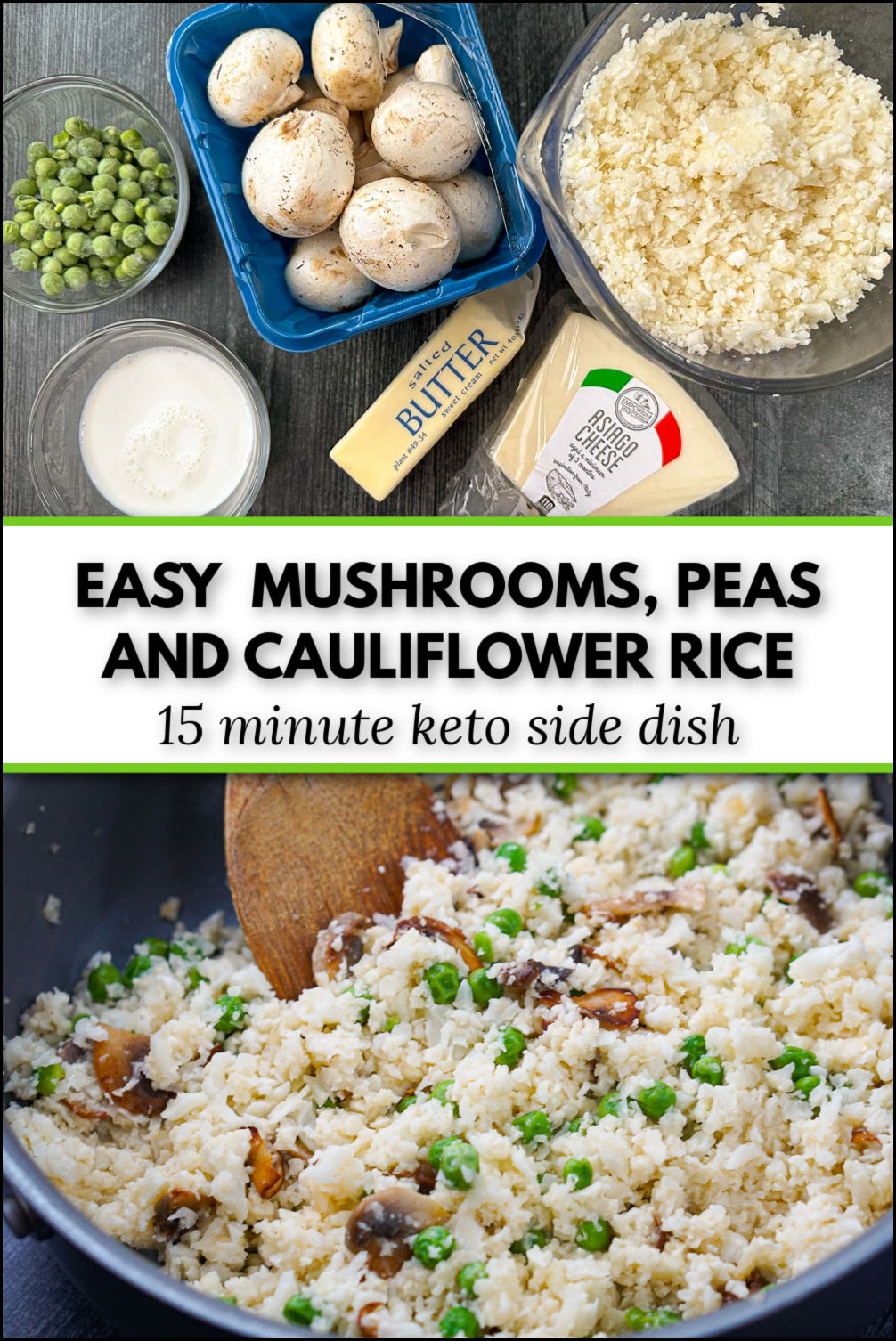 Keto Cauliflower Rice with Mushrooms and Peas in just 15 minutes!