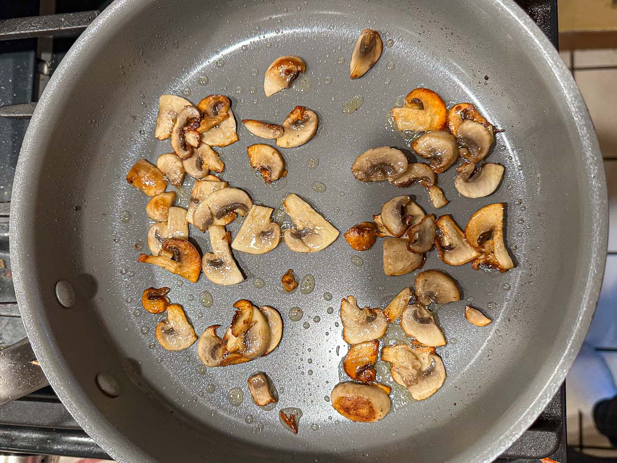pan with browned mushrooms