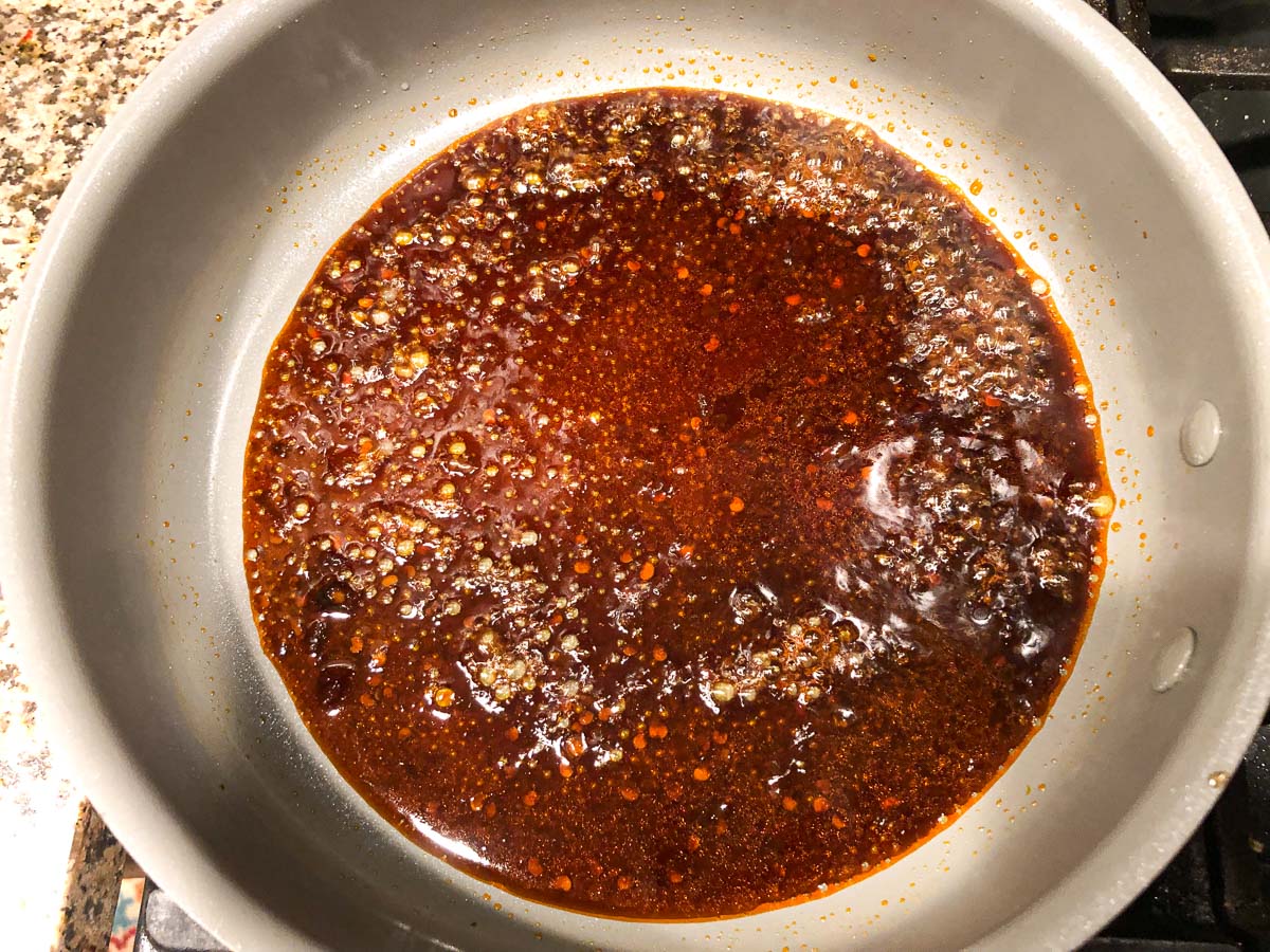 pan with spicy Asian sauce
