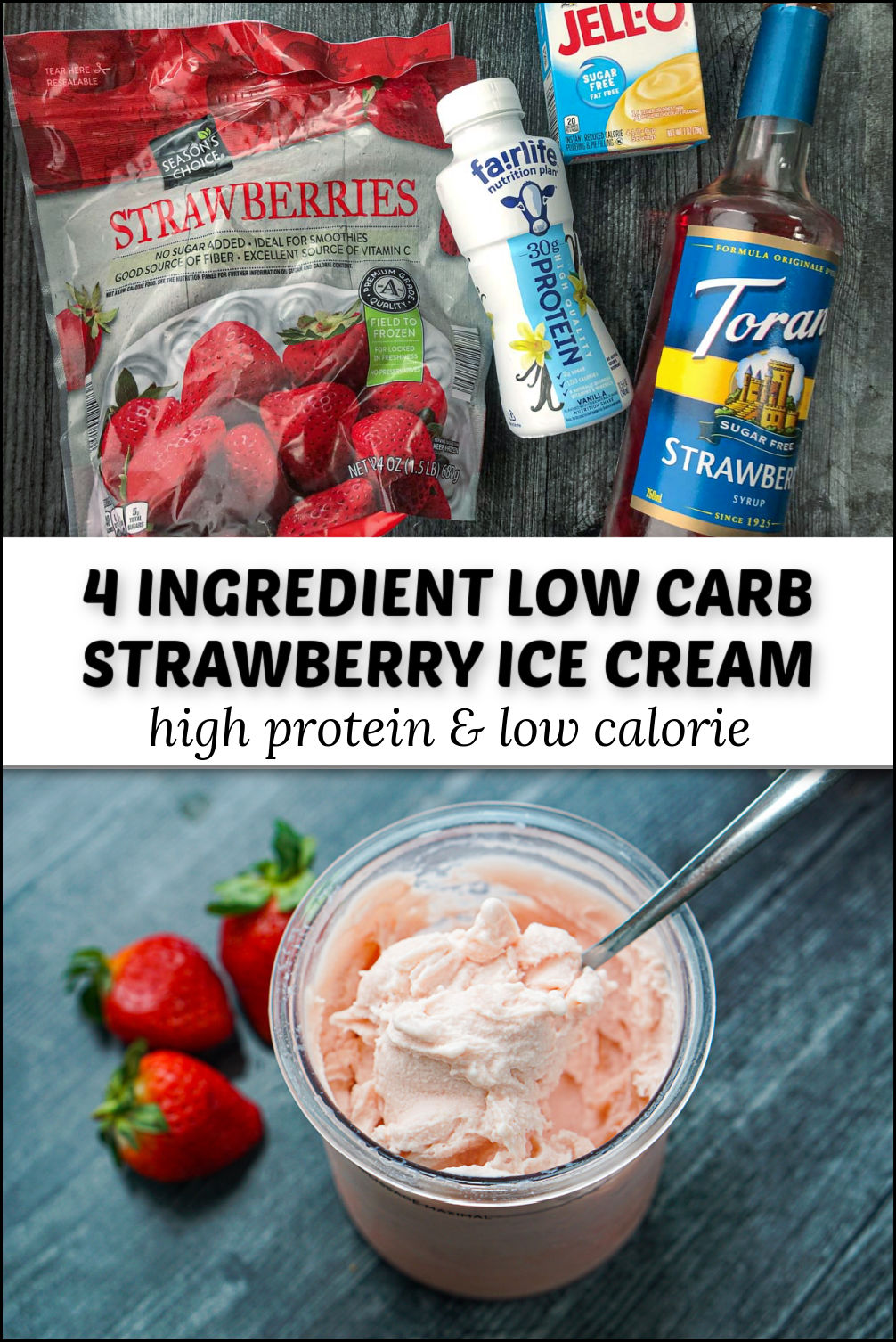Ninja Creami Strawberry Ice Cream low carb, high protein, low fat