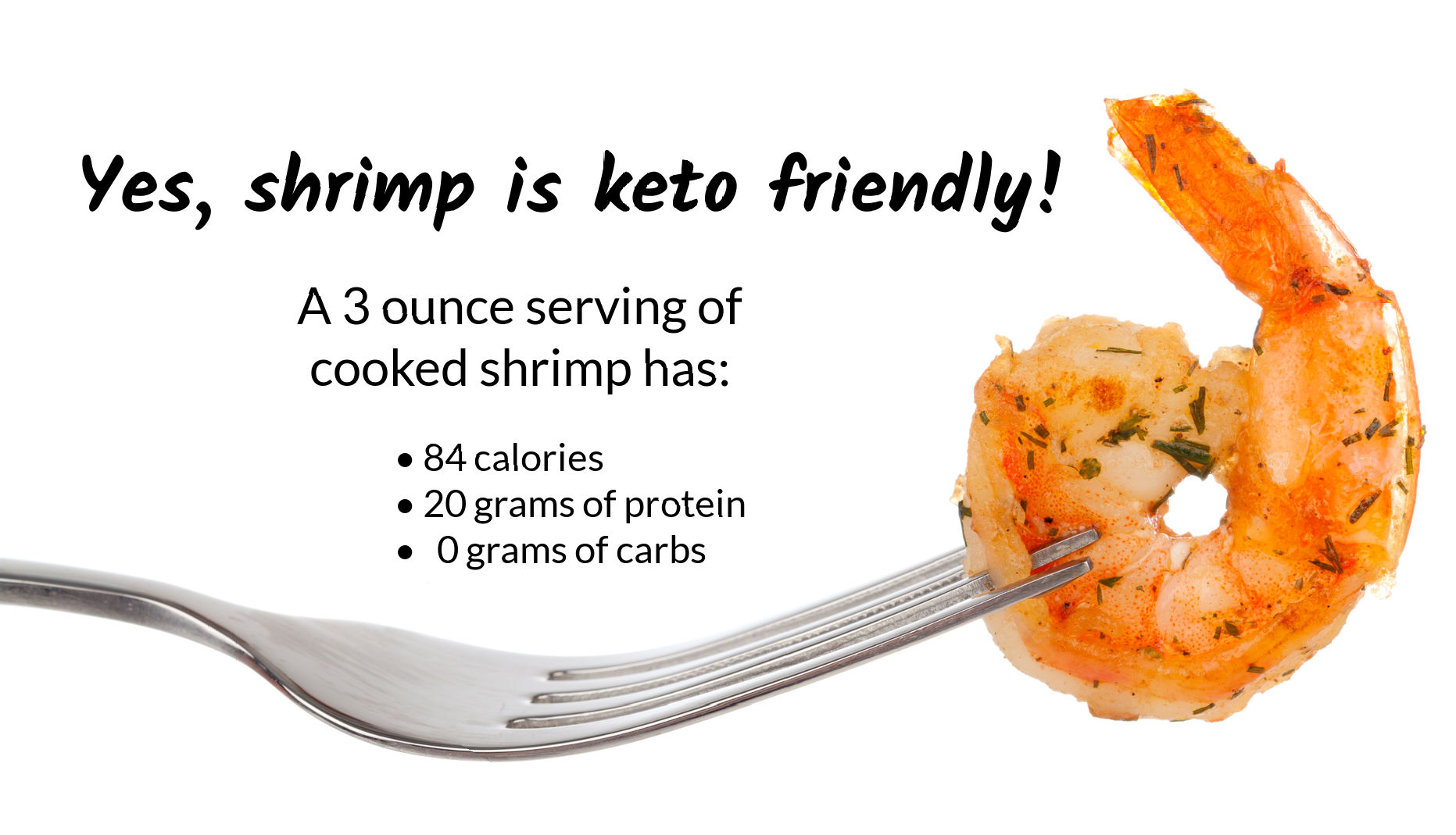fork with a piece of shrimp and text