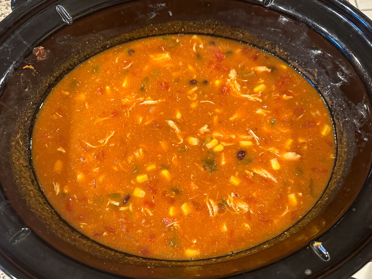 crockpot with finished tortilla soup