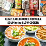 ingredients and bowls of Mexican chicken soup and text