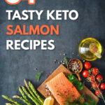 raw salmon filet and fresh foods with text