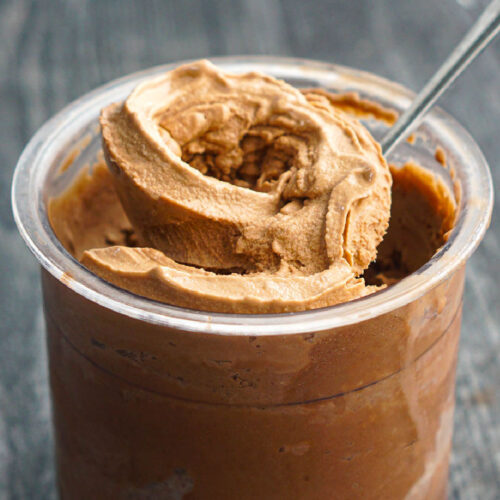 pint container with low carb Ninja Creami chocolate ice cream