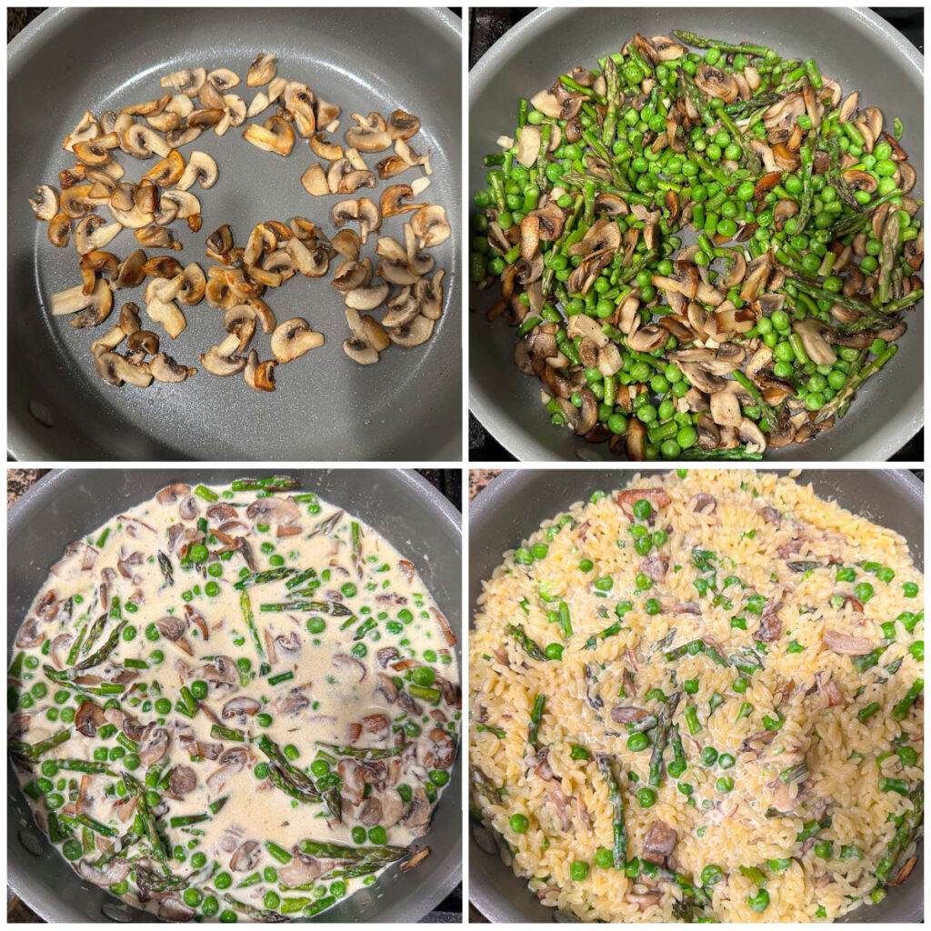 Creamy Orzo with Peas and Mushrooms easy side dish in 20 mins