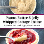 white bowl with whipped peanut butter cottage cheese and text