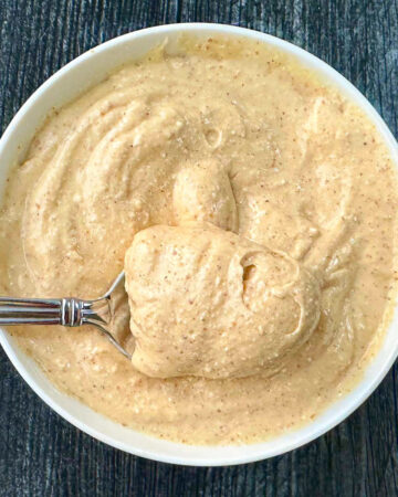 white bowl with whipped peanut butter cottage cheese