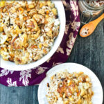 bowl and dish with Lebanese roasted cauliflower and rice with text