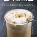 closeup of keto maple ice cream in pint container with text