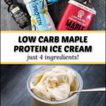 closeup of keto maple ice cream in pint container with text
