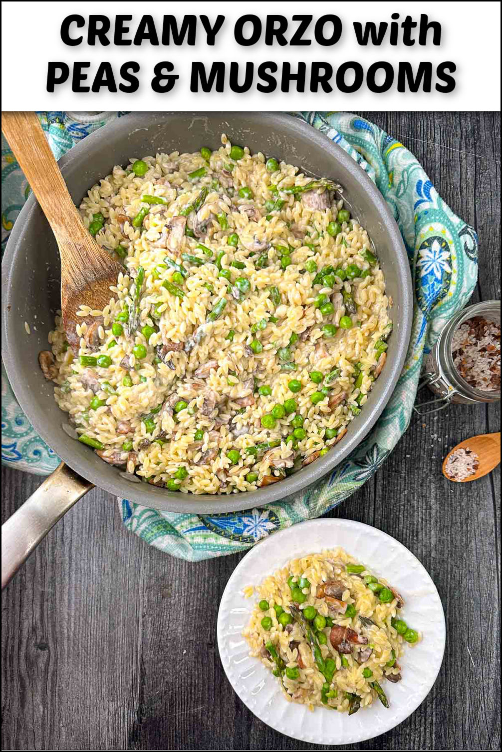 Creamy Orzo with Peas and Mushrooms easy side dish in 20 mins