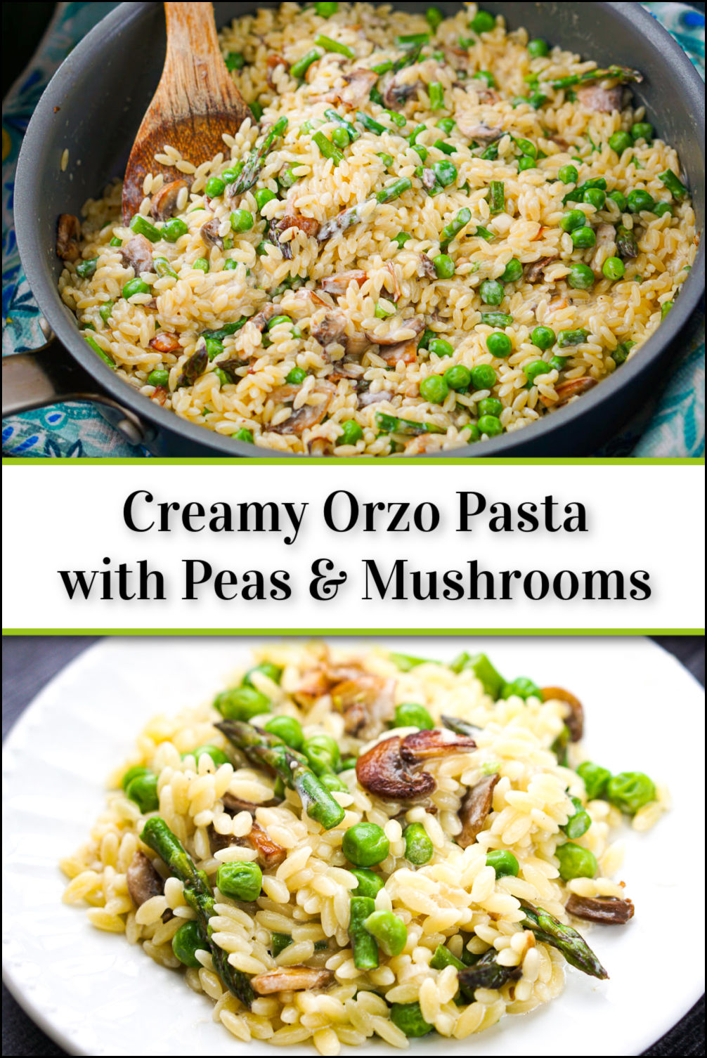 Creamy Orzo with Peas and Mushrooms easy side dish in 20 mins