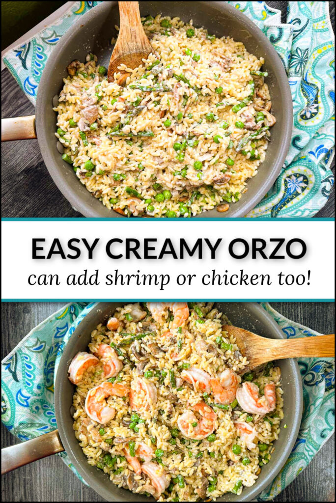 Creamy Orzo with Peas and Mushrooms easy side dish in 20 mins