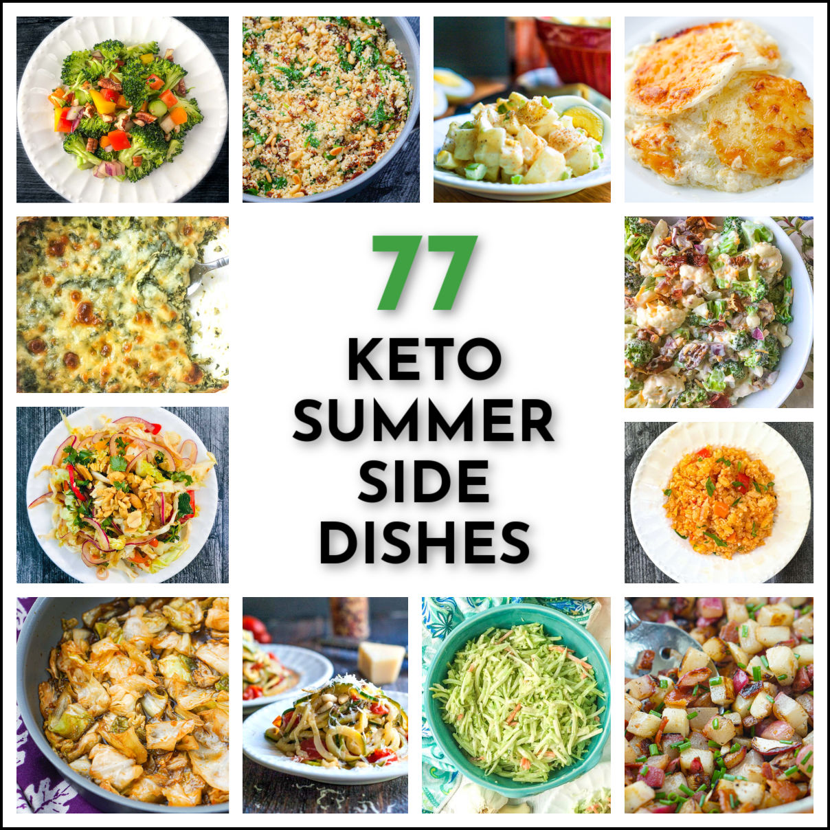 collage of keto summer side dishes and text