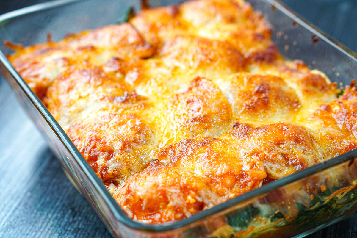 closeup of a pan of lasagna that was baked in the air fryer