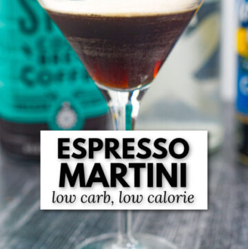 closeup of a cold brew keto espresso martini glass and tea