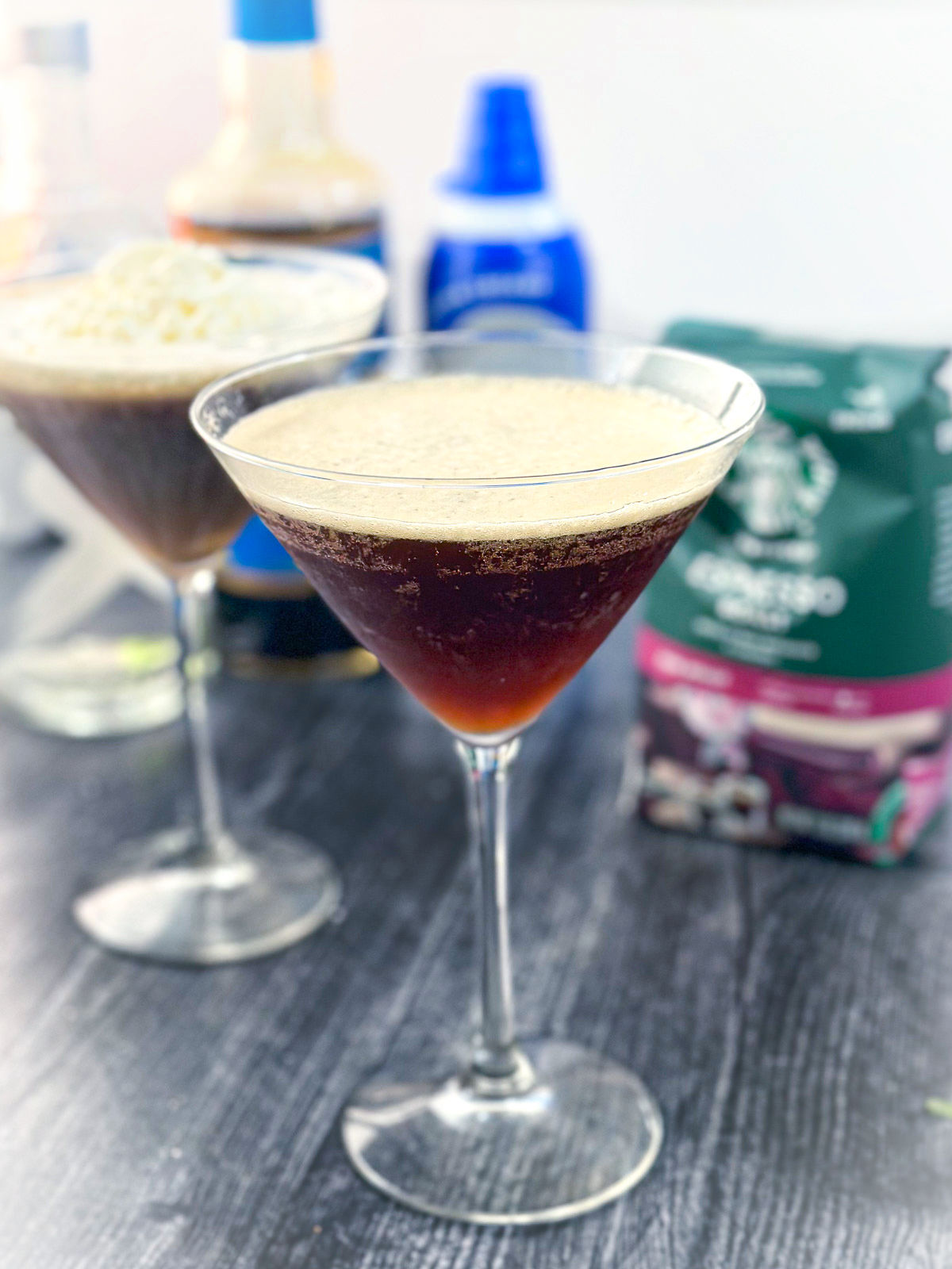 closeup of a martini glass with keto coffee drink