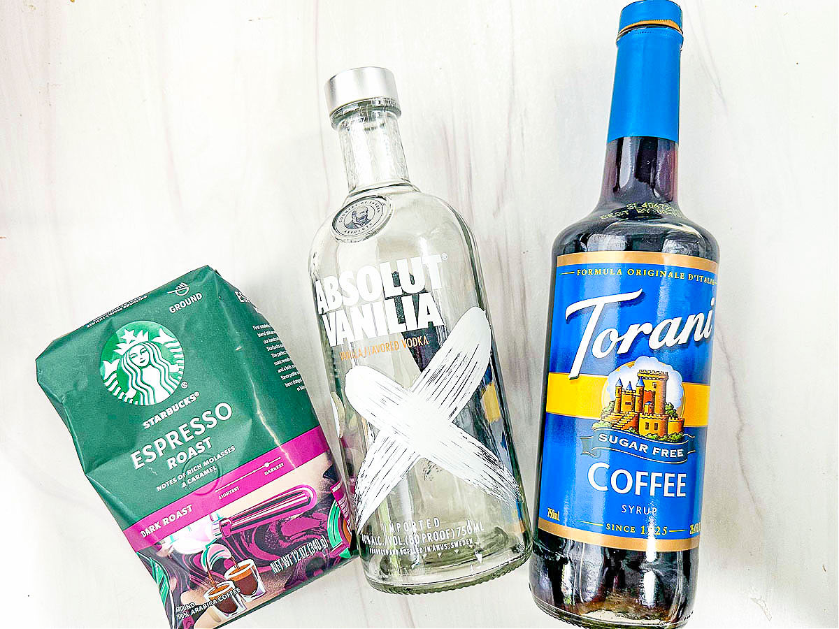 recipe ingredients - Starbucks coffee, Absolute vanilla vodka, Torani sugar free syrup