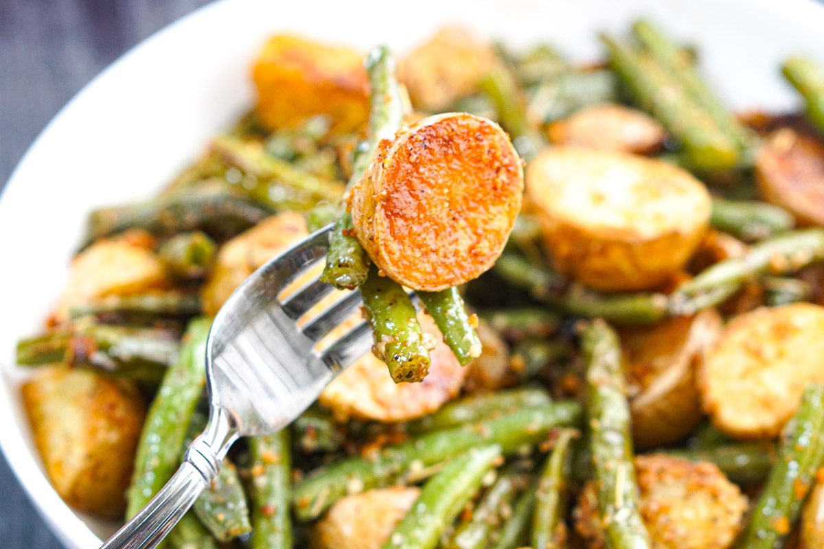 a forkful of the parmesan veggies