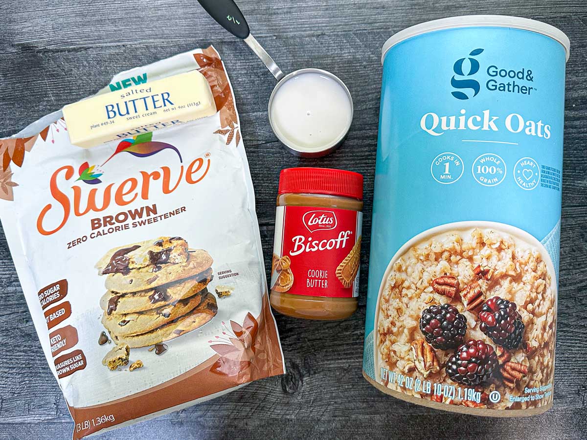 recipe ingredients - Swerve brown sugar, almond milk, cookie butter, oats and butter