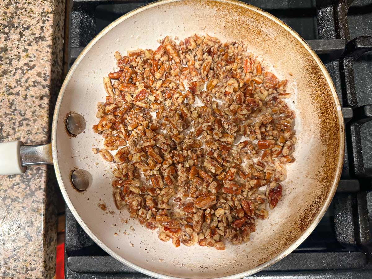pan of toasted buttery pecans