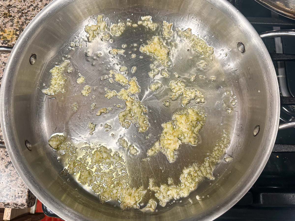 pan with sautéed garlic