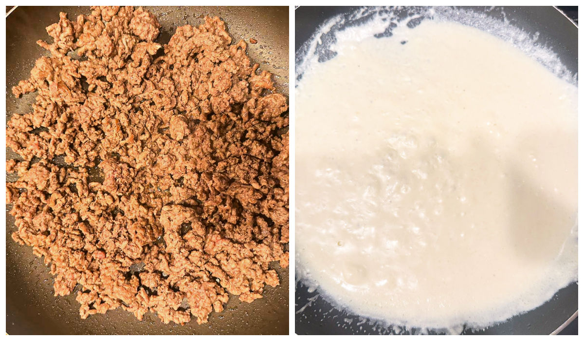 collage of skillet meat and sauce