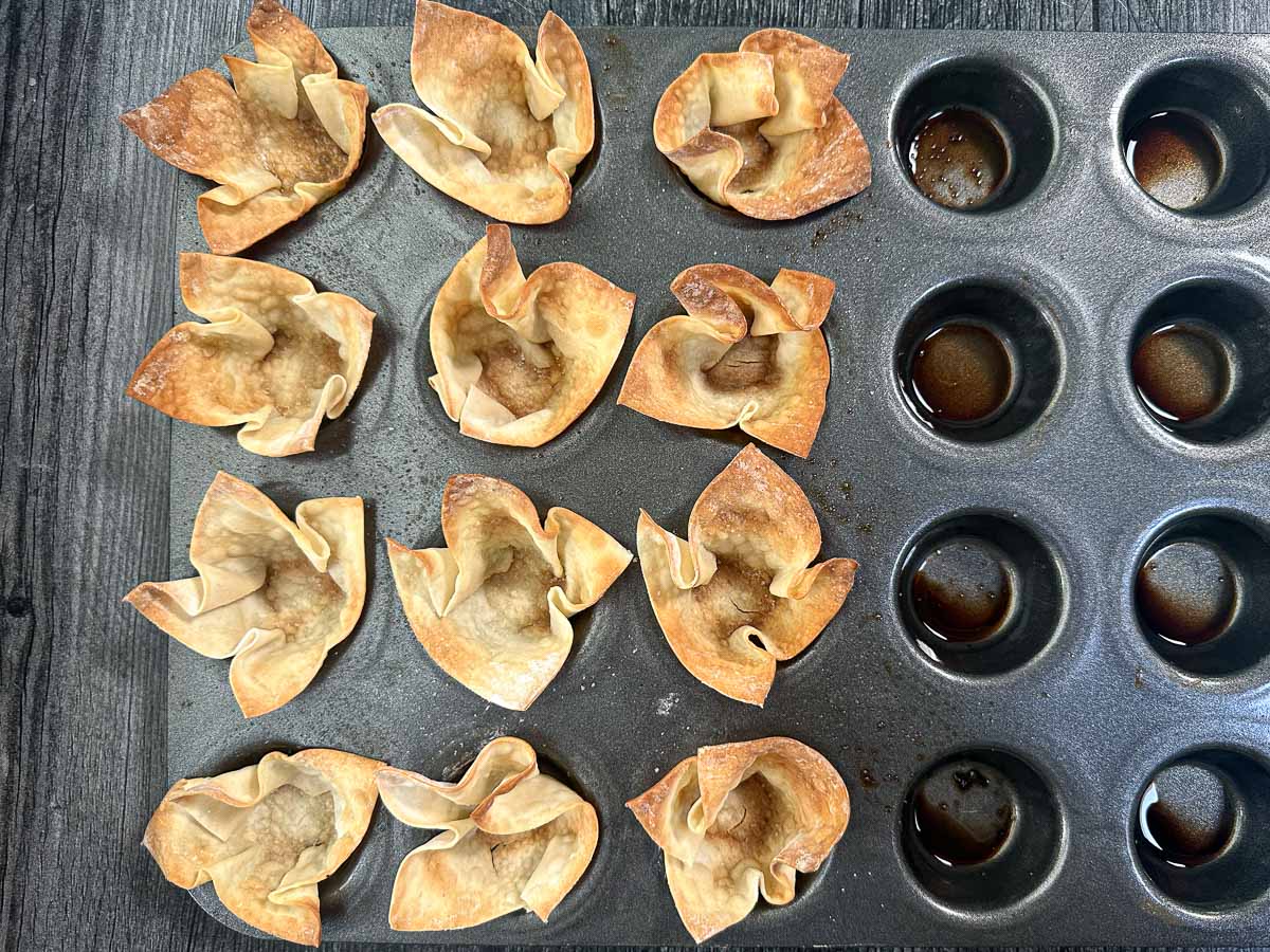 muffin tin with crispy wonton cups