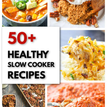 collage of healthy crockpot recipes and text