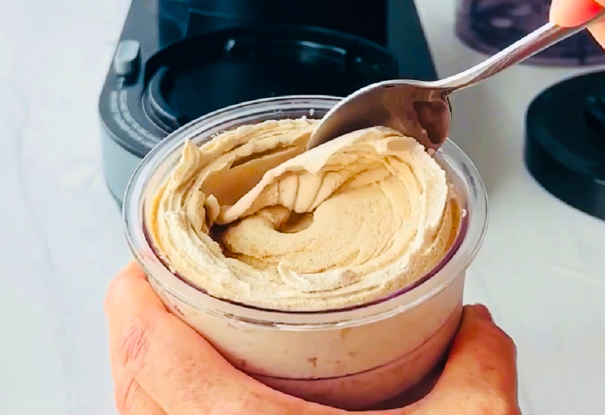 spooning the creamy low carb ice cream