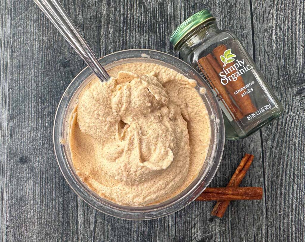 Keto Cinnamon Ice Cream Recipe in the Ninja Creami high protein