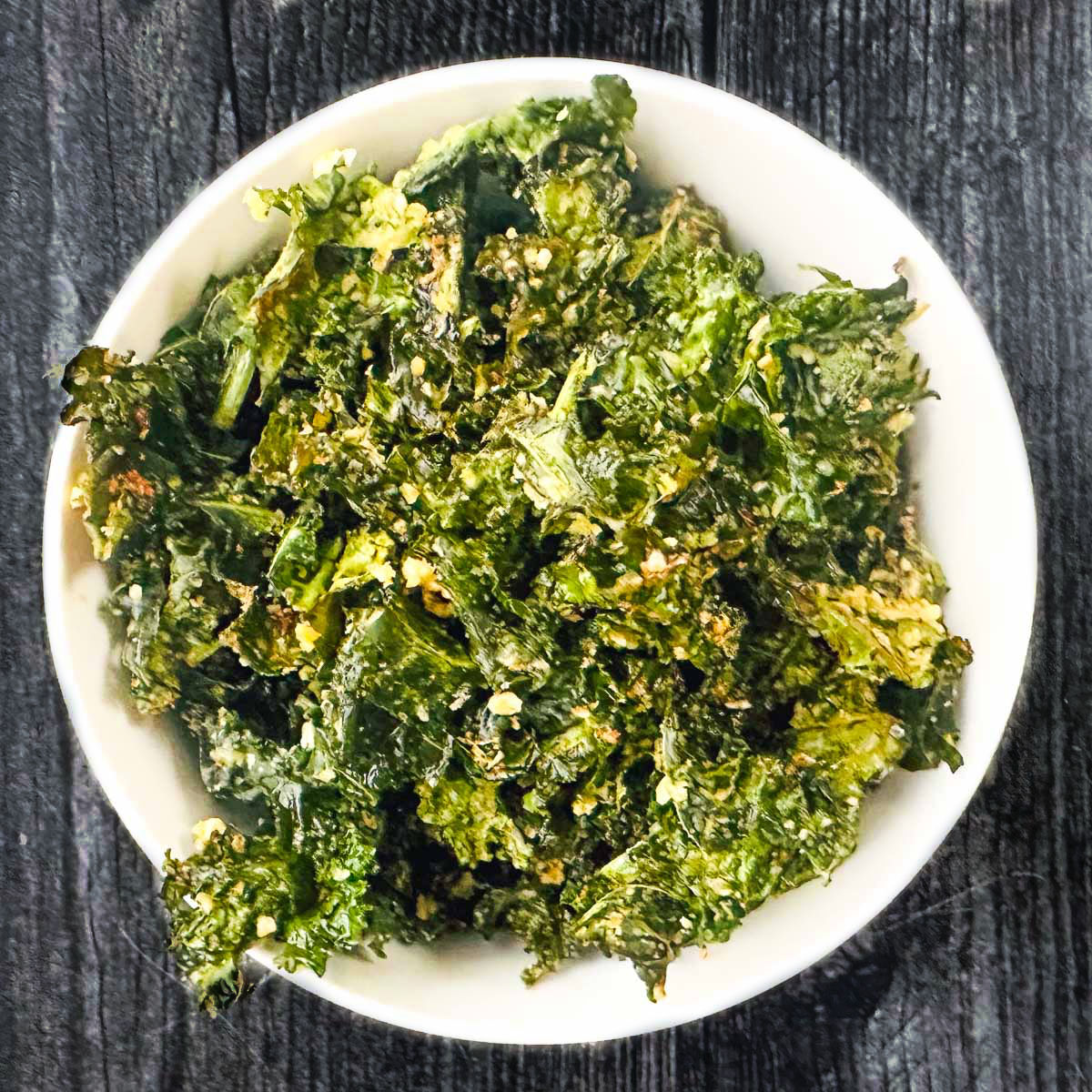 white bowl with air fryer kale chips