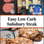 pan and ingredients with keto salisbury steak and text