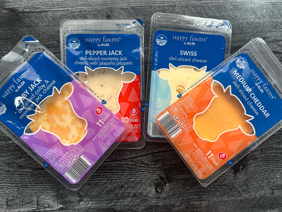 packages from Aldi of 4 different cheese flavors