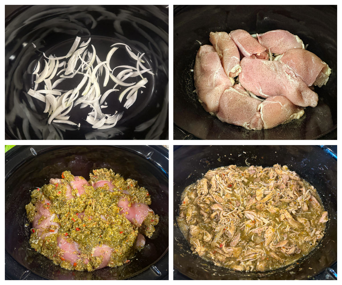 Collage showing how to make this slow cooker dish.