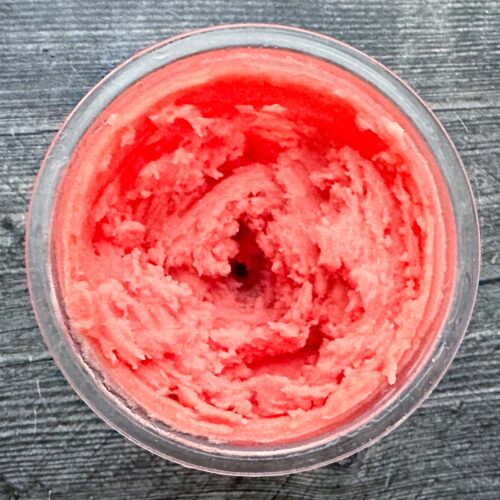 aerial view of Ninja Creami watermelon sorbet in pint container