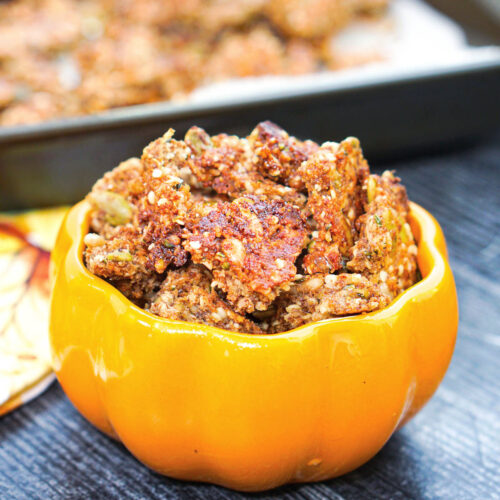 orange pumpkin bowl with low carb pumpkin spice granola make without oatmeal