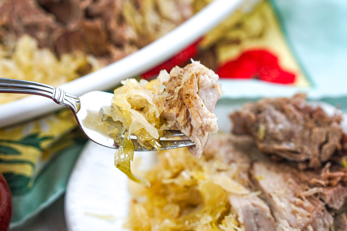 A forkful of the finished dish.