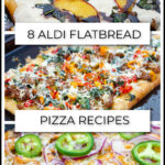 A picture collage of Aldi flatbread with text overlay.