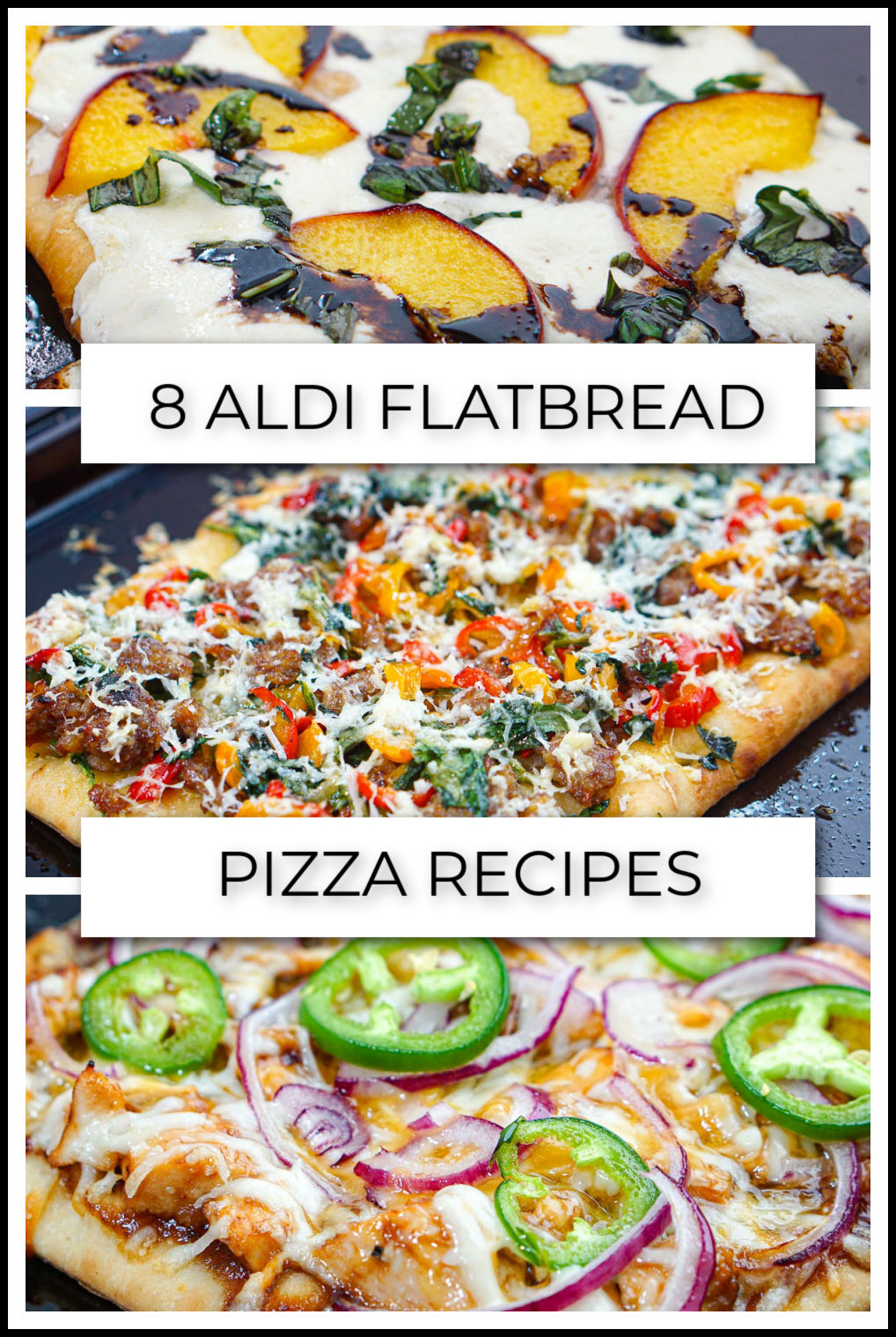 A picture collage of Aldi flatbread with text overlay.