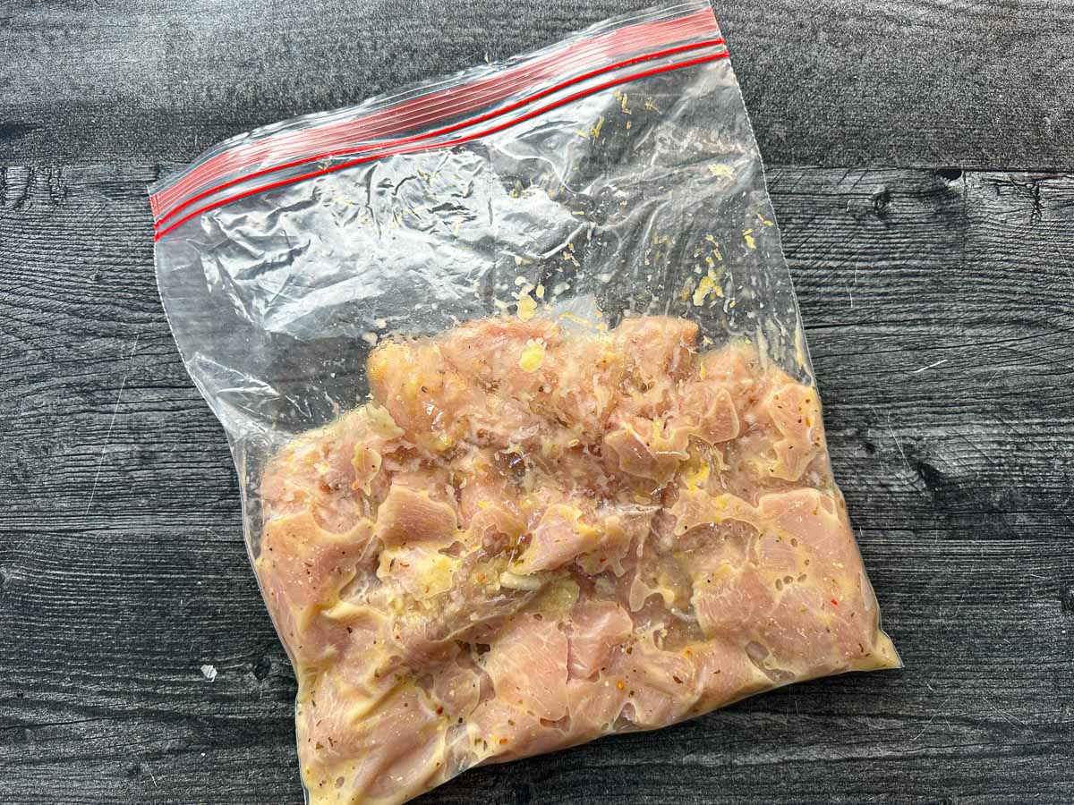 Ziplock bag with marinating chicken bites