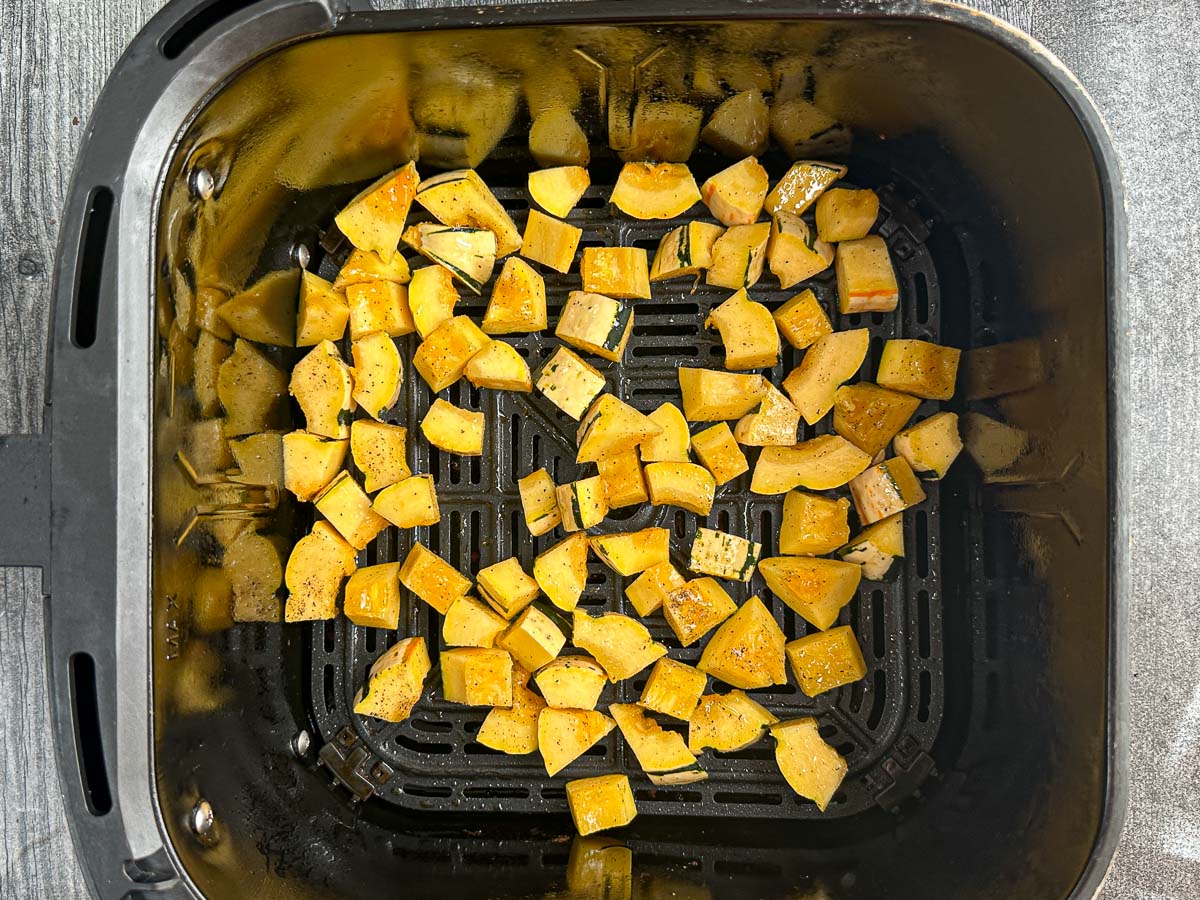 Basket with chopped squash ready to bake.