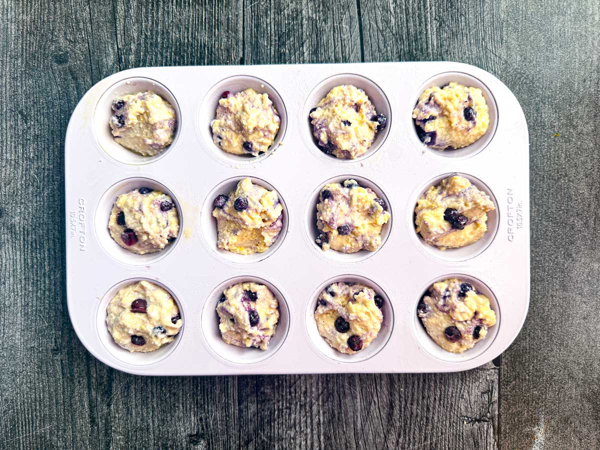 Small muffin pan with the batter ready to bake.