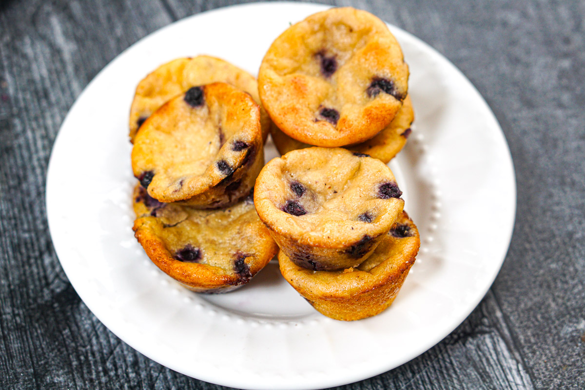 White plate with the finished mini protein muffins.