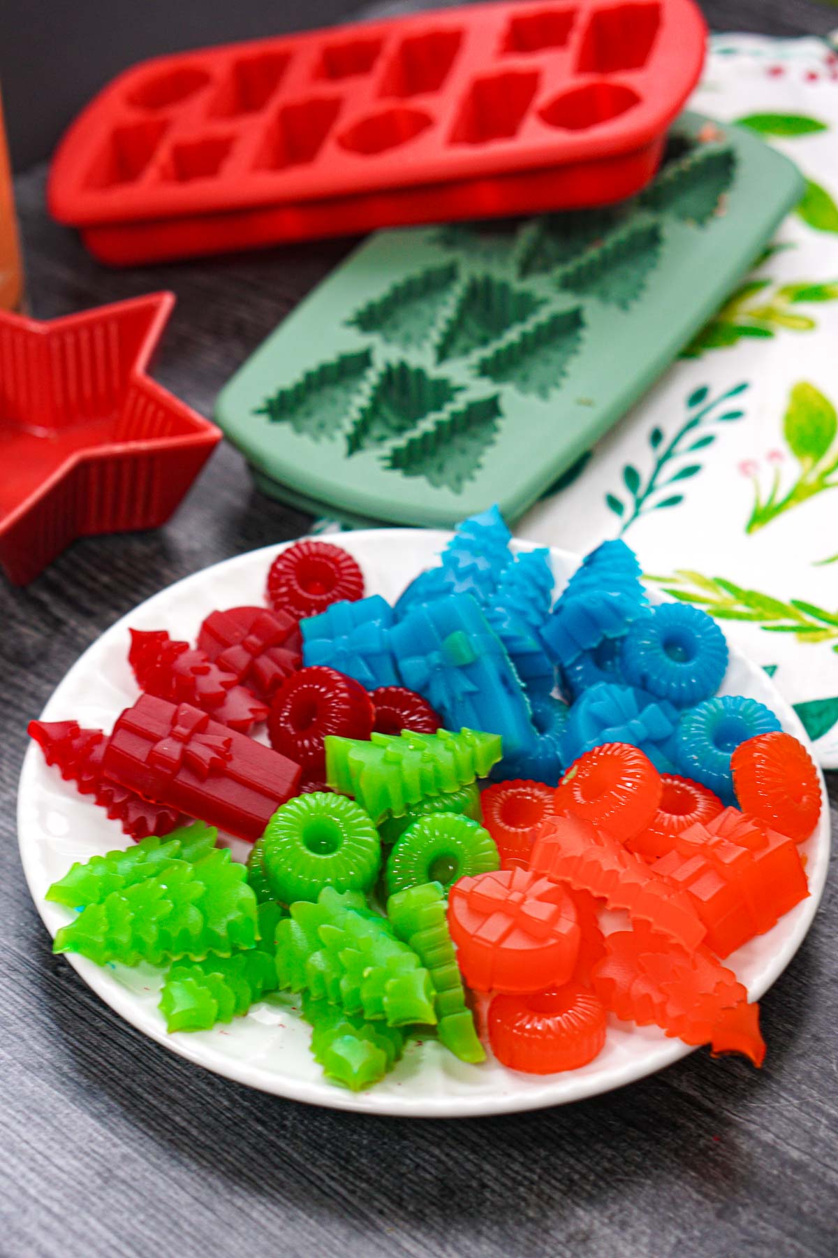 White plate with different flavor of keto sugar free gummies candy made from scratch.